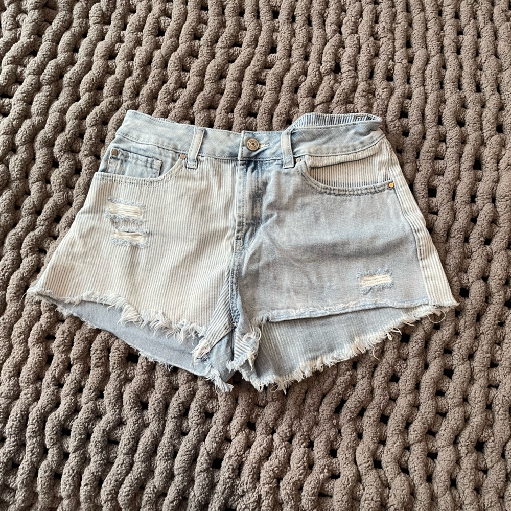 Half Striped Denim Shorts
